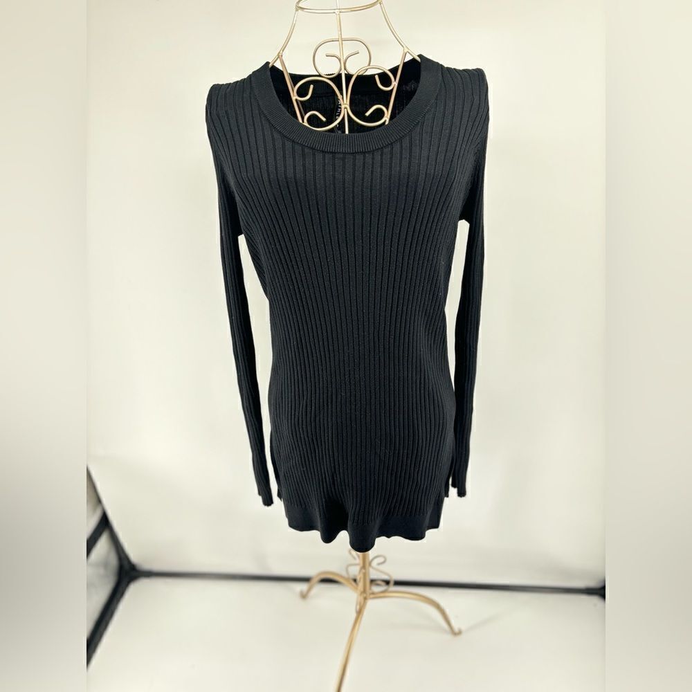 Athleta black double side split ribbed long sleeve sweater size medium